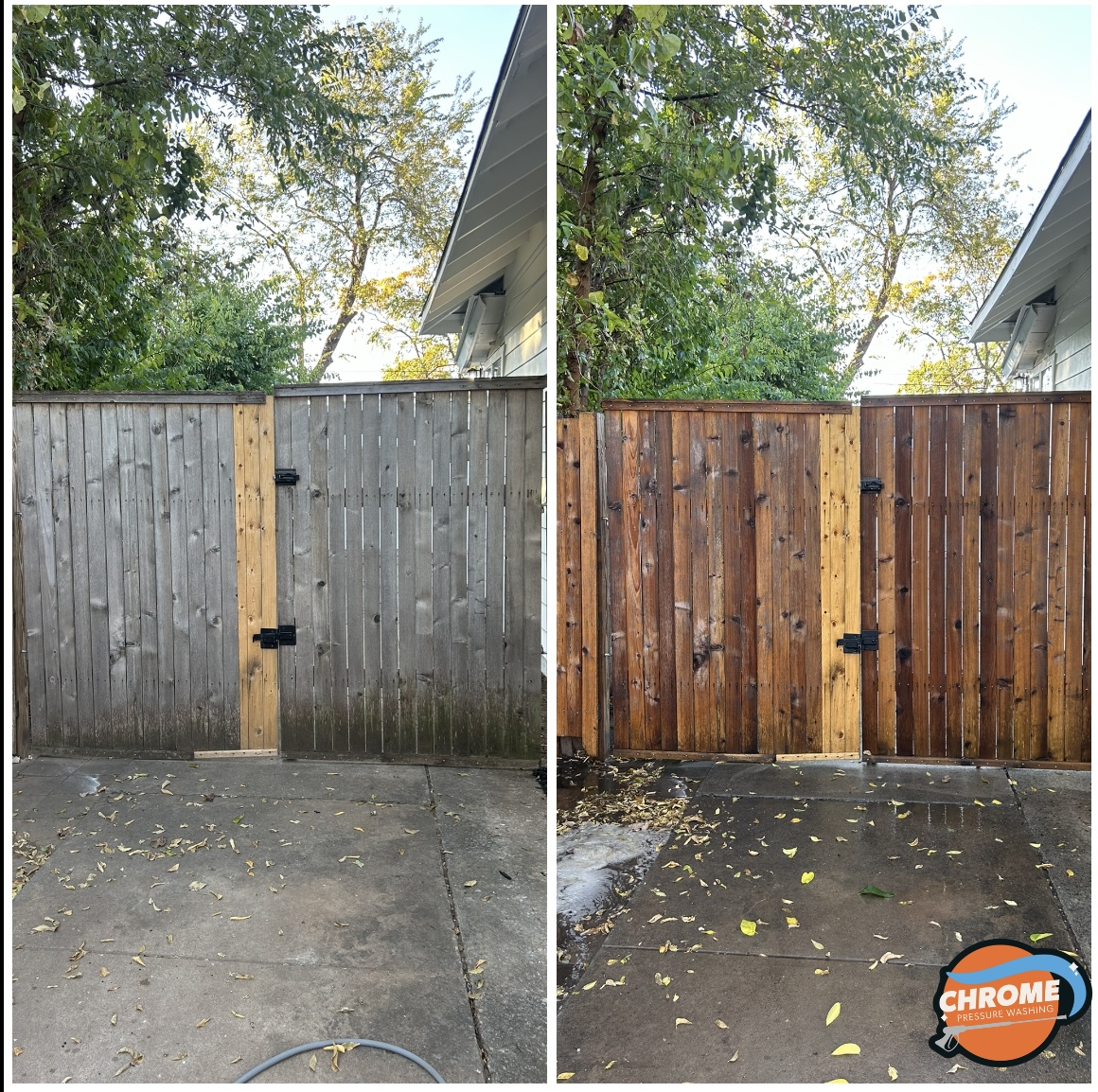 Pressure Washing Restores Fence